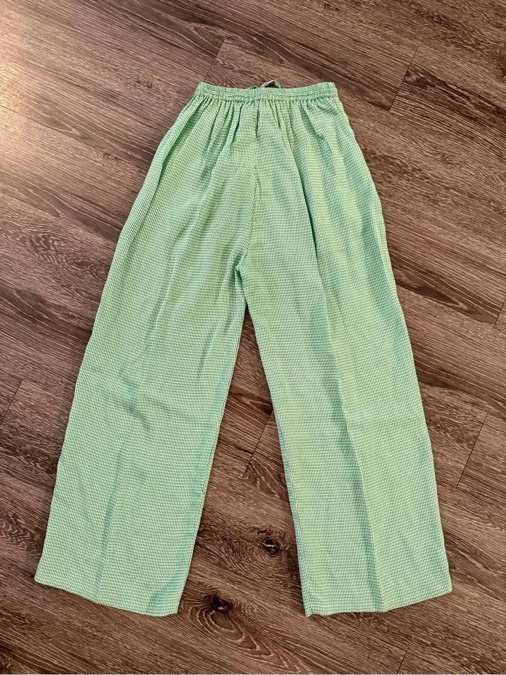 Vintage Free People Green White Gingham Pant